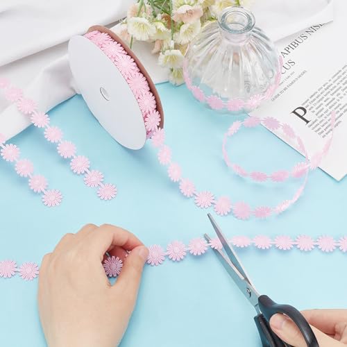 PH PandaHall 20 Yards Pink Flower Trim Ribbon, 17mm/0.6'' Decorative Lace, Polyester Sewing Trim - Image 3