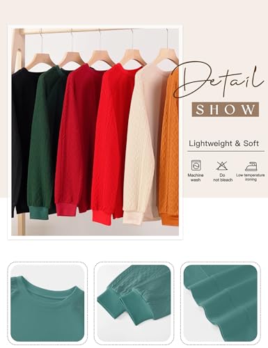 Image of LOMON Long Sleeve Shirts for Women Dressy Casual Crewneck Cable Knit Sleeve Sweaters Lightweight Pullover Tunic Tops