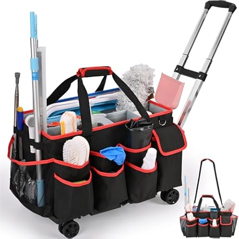 yookee home Cleaning Caddy for Cleaning Supplies Organizer Cleaning Carts on Wheels Cleaner Caddy for Cleaning Products Cleaning Tools Organizer Rolling Cleaning Bag for Housekeepers Cover