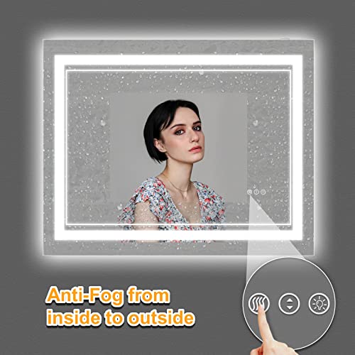 Istripmf 40 X 32 Inch Led Bathroom Mirror, Front Light And Backlit Anti-Fog Dimmable Memory Lighted Vanity Mirror, Shatterproof Wall-Mounted Led Mirror For Bathroom #TOP4