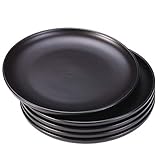 BonNoces 8-inch Porcelain Dinner Plates, Elegant Matte Glaze Finish Round Serving Plate for Pasta, Snack and Salad, Set of 5 (Matte Black)