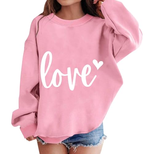 girls valentines cute sweatshirts Valentines Day Sweatshirts for Teen Girls Clothes 2026 Oversized Fashion Cute Heart Graphic Lo-ve Letter Print Tops c-Pink 13-14 Years