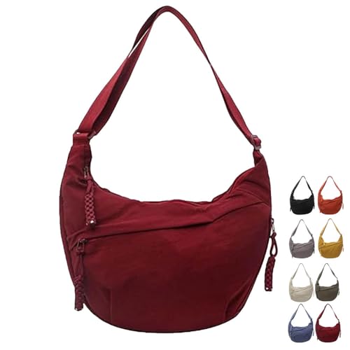 Quantifyn Crossbody Bag, Quantifyn Women Fashion Plain Color Nylon Crossbody Hobo Bag, Divider Inside, Adjustable Strap