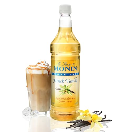 Monin - Sugar Free French Vanilla Syrup, Bold Vanilla Bean Flavor, Great for Coffee, Cocktails, & Lattes, Gluten-Free, Vegan, Non-GMO (1 Liter)