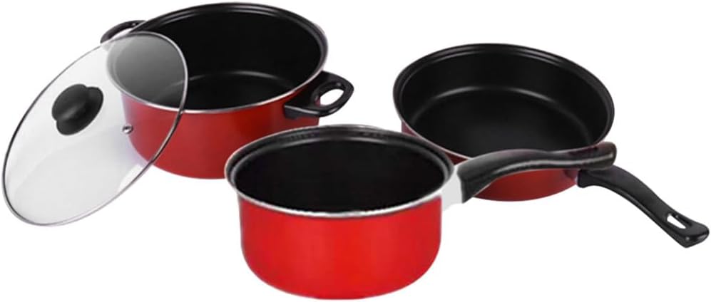 Hemoton Cookware Sets 3pcs Non- stick Frying Pan Soup Pot Pan Set Kitchen Cookware Egg Omelet Pot Pans Cooking Tool Kitchen Utensil for Home Daily Use Ceramic Cookware Set