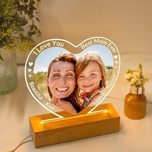 Custom Picture Frame with Photo, Personalized Photo Frame with Night Light, Customized Heart Picture Frame, Personalized Mom Birthday Gifts,Personalized Mothers Day Gifts for Mom, Baby, Kid, Family Custom Picture Frame with Photo Personalized Photo Frame with Night Light Customized Heart Picture Frame Personalized Mom Birthday GiftsPersonalized Mothers Day Gifts for Mom Baby Kid Family