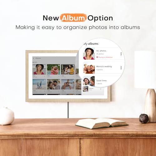 Image of Digital Picture Frame, Frameo WiFi 15.6 Inch Large Digital Photo Frame 32GB | 1920*1080 IPS FHD Touchscreen, Wall-Mountable, Share Video Picture, Electronic Photo Frame Slideshow, Mom Gift, Oyster White