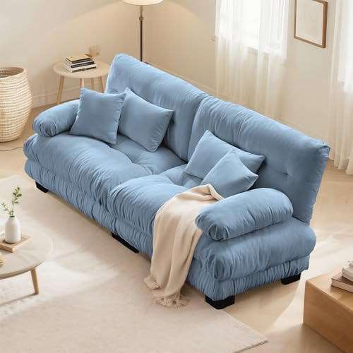 Image of SoarFlash Modern Living Room Velvet Recliner Sofa, Loveseat Sofa for Apartment, Solid Wood Frame, Easy to Install (94.4 inch,Blue)
