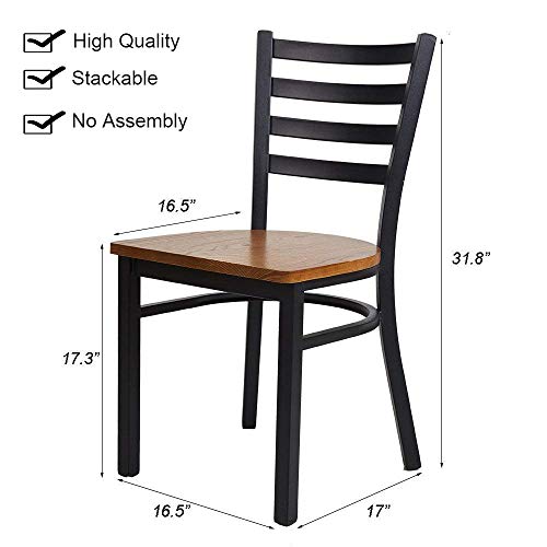 Karmas Product Fully Assembled Stackable Metal Dining Chairs With Solid Wooden Seat, Kitchen Restaurant Bistro Cafe Side Chairs,Set Of 2,Black #TOP2