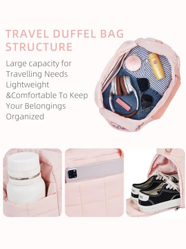 Image of WESTBRONCO Travel Duffle Bags for Women, 25L Quilted Weekender Overnight Bag, Soft, Lightweight, Large Crossbody Gym bags, Carry On Airport Puffy Bag for Business Trips, Sports