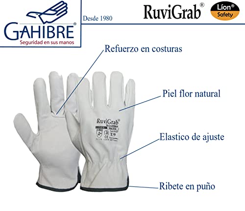 Pack de 12 pares de guantes de trabajo Ruvigrab de cuero resistente para construcción 5