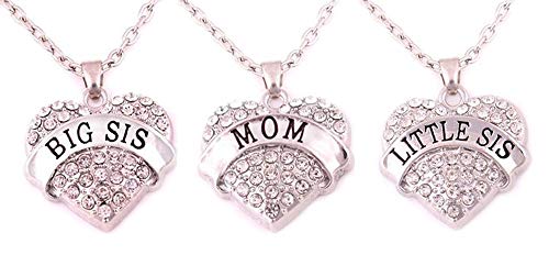 Image of Crystal Heart Necklaces Set Mom Big Sis Middle Lil Sister