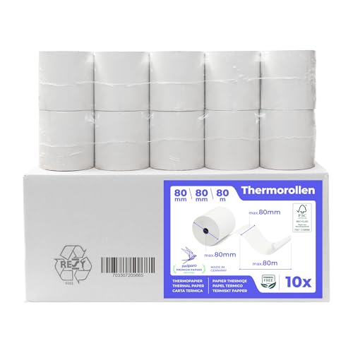 SWIPARO®   Rollos Papel Termico 80x80 para Impresora de Tickets   Para caja registradora con impresora de recibos   Papel impresora Termica 80x80x12   Rollo Papel térmico 80mm x 80mm x 80m   [10x]