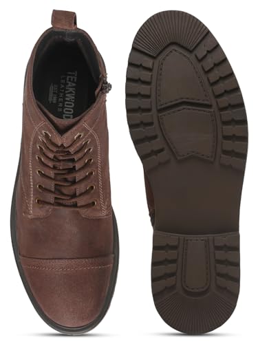 Image of TEAKWOOD LEATHERS Men's Leather Lace-up Chelsea Boot for Men, Round Toe, Blocked Heel, Textured Pattern TPR Outsole with Side Zipper | T SH TW 27