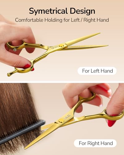 ULG Professional Hair Cutting Scissors 6.5-Inch Razor Edge Shears Ultra Sharp Japanese Stainless Steel Symmetrical for Left/Right Hand Scissors for Women, Men, Kids, Pets, Rustproof, Golden