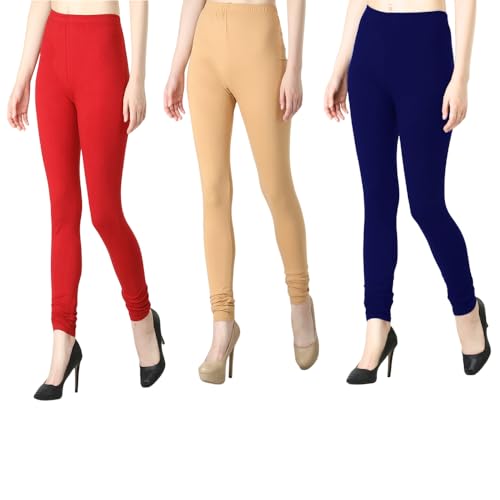 Image of Tanu Women's Cotton Leggings | Ultra-Soft, Stretchable and Comfortable | Casual Slim Fit Full Length Leggings for Women and Girls (Combo Pack of 3)