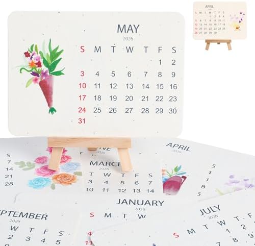 Eco-Friendly Plantable Love Seed Calendar 2026, Month Biodegradable Seed Paper Planner with Wildflower, Herb & Fruit Seeds for Home Decor and Adding Nature