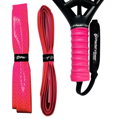 Padel Vibes® BOLD ComfortMax™ Overgrip | Sobreagarres perforados y ergonómicos para pádel, tenis, bádminton, squash, racketball | Absorbe el sudor, antideslizante, duradero (3, rosa intenso)