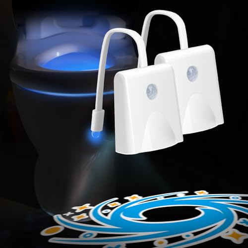 LAVAED Confezione da 2 luci notturne con sensore di movimento, 16 colori cangianti, luce LED attivata, luce notturna ricaricabile, impermeabile, gadget per decorazione del bagno, regalo perfetto