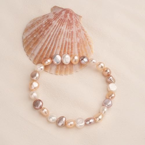 Image of Secret & You Woman Bracelet with White or Colorful Baroque Freshwater Cultured Pearls - 8-9 mm -18 cm Elasticated Band