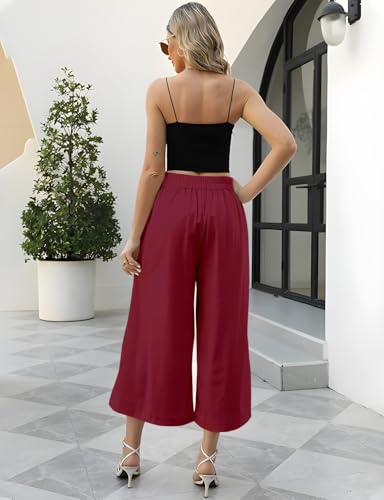 Image of OOMPH! Cotton Linen Palazzo Pant for Women | Women's High Rise High Waist Trousers Flowy Wide Leg Plazzo Pant Trouser with Pocket | Plazo Pant for Woman