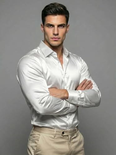 Image of Diverse Men's Satin Casual Shirt | Premium Solid Poly Satin | Wrinkle-Free, Full Sleeve Regular Fit Office, Business Wear