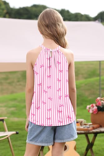 Image of BesserBay Girls Summer Back Button Halter Neck Tank Top Cold Shoulder Casual Blouse Pleated Sleeveless Shirts 5-14 Years