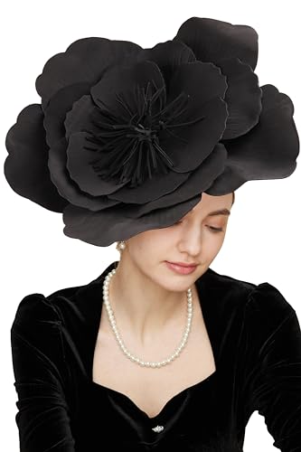 Gionforsy Fascinator Hats for Women Flower Tea Party Hats Pillbox Hat Black