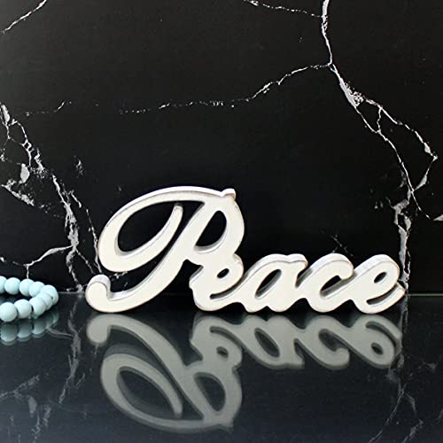 Cvhomedeco. Rustic Vintage Distressed White Wooden Words Sign Free Standing Peace Tabletop/Shelf/Home Wall/Office Decoration Art, 11 X 4-1/4 X 1 Inch #TOP2