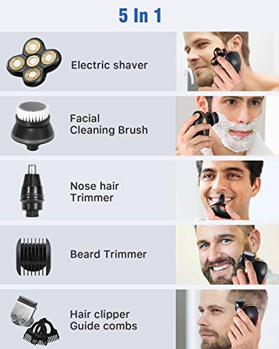 Head Shavers for Bald Men, OriHea USB Cordless Wet And Dry Razor. IPX7 Waterproof Shaving Kit, Rotary Bald Head Shaver Grooming Kit with Facial Beard Trimmer, Nose Hair Trimmer