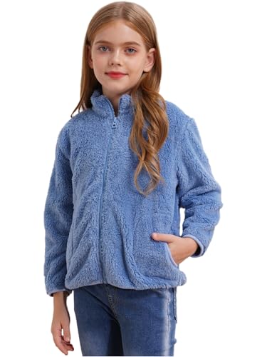 Kids Girls Boys Long Sleeves Fleece Jacket Full Zip Sherpa Warm Coat with Pockets Outerwear Winter Causal Wear3