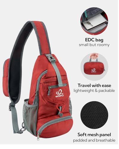 Image of WATERFLY Packable Small Crossbody Sling Backpack Shoulder Chest Bag Daypack for Hiking Traveling