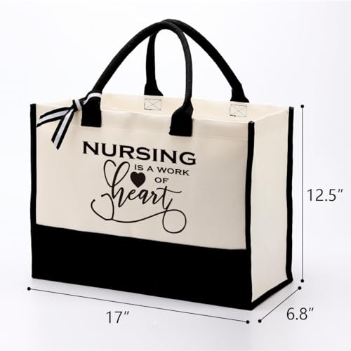 Nurse Canvas Tote Bag Gift, Nurse Bag with Saying - Nursing is A Work of Heart, Canvas Tote Bag for Gifting, Cotton Canvas Bag for Nurse, Inspirational Nurse Graduation Gift, Thank You Gift for Nurse2