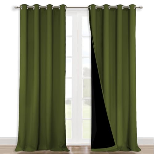 Image of NICETOWN 100% Blackout Curtains for Windows, Pack of 2, Olive Green, 52 inch W x 120 inch L, Super Heavy-Duty Black Lined Total Darkness Drapes for Bedroom, Privacy Assured Window Treatment for Patio