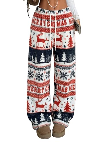 Image of ZAFUL Women's Fuzzy Plush Pajama Pants Wide Leg Pj Bottoms Lounge Pants | Soft Fluffy Sleep Pants Drawstring Elastic Waist Teddy Pjs for Women No Pockets