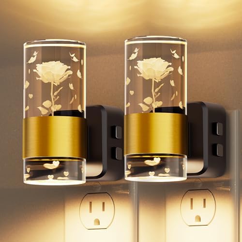 L LOHAS LED Night Lights Plug into Wall, Color Changing Night Light with Rose Carved, Dusk to Dawn Light Sensor and Adjustable Brightness, Elegant Design Night Light for Birthday, 2 Pack