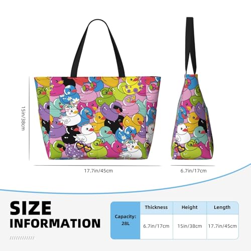 Colorful Duck Print Large Beach Tote Bag for Women Extra Large Capacity Sandproof Waterproof Pool Bag Suitable for Swimming Pool Gym Groceries Travel4