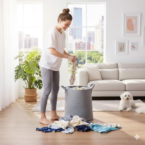 Image of lid Laundry Basket for Clothes, Toy Storage Basket, Storage Basket for Living room, Multi-Purpose, Extra Large Laundry Basket, Dirty Cloth Baskets, 15x20 in inch (LXH) (BG3)