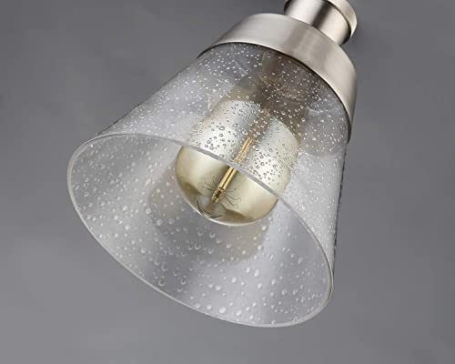 Modern Glass Pendant Light With Handblown Clear Seeded Glass Shade, One-Light Adjustable Industrial Mini Pendant Lighting Fixture For Kitchen Island Cafe Bar, Brushed Nickel #TOP5