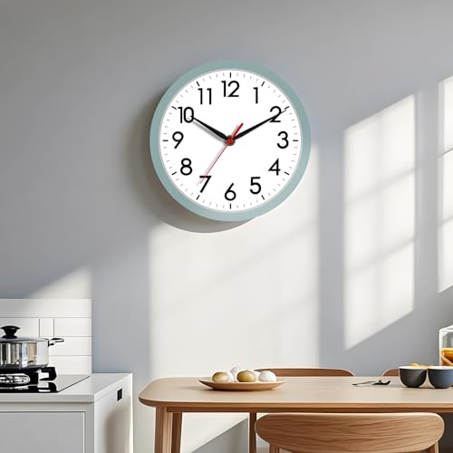 Image of AKCISOT Wall Clock, Modern Small Wall Clocks Battery Operated 8 Inch, Silent Non-Ticking Analog Classic for Office, Home, Bathroom, Kitchen, Bedroom, School(Blue Gray)