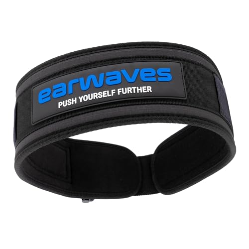 Earwaves ® Atlas - Cinturón halterofilia lumbar para levantamiento de peso, sentadillas, peso muerto, zancadas. Espacio para parches. (Negro, M)