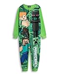 Minecraft Creeper Boys Green Zip-Up Onesie | Long Sleeve Microfleece Sleepwear with Steve & Enderman Print | Kids Gamer Nightwear | Ideal for Bedtime & Lounging Merch - 9-10 Years