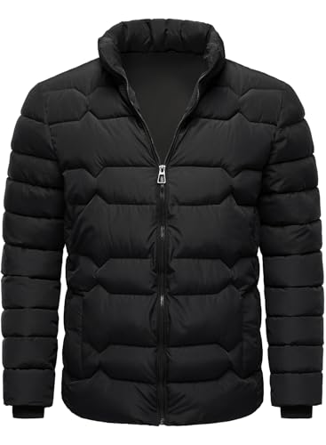 HOOD CREW Mens Puffer Jackets Lightweight Warm Winter Coats Stand Collar Full Zip Windproof Insulated Jacket