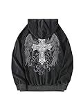 SOLY HUX Men's Gothic Zip Up Hoodies Grunge Drop Shoulder Hooded Sweatshirts Outerwear Black Graphic Medium