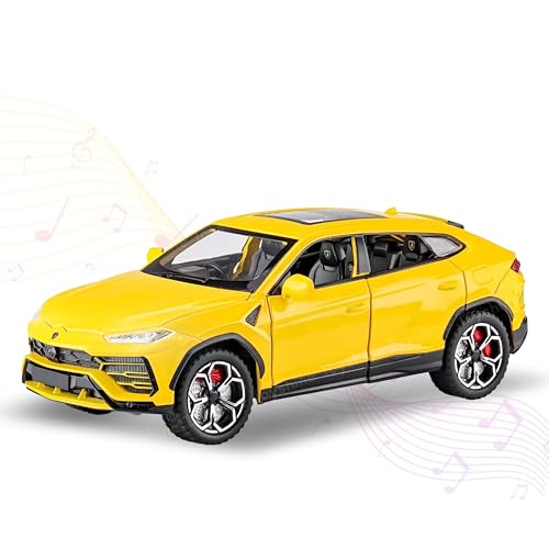 Image of Toyshine 1:24 Scale Die Cast Lambo Vehicle Toy Car with Music and Lights Along with Pull Back Function,Opening Doors and Back Feature for Kids Boy Girl 3+, Yellow