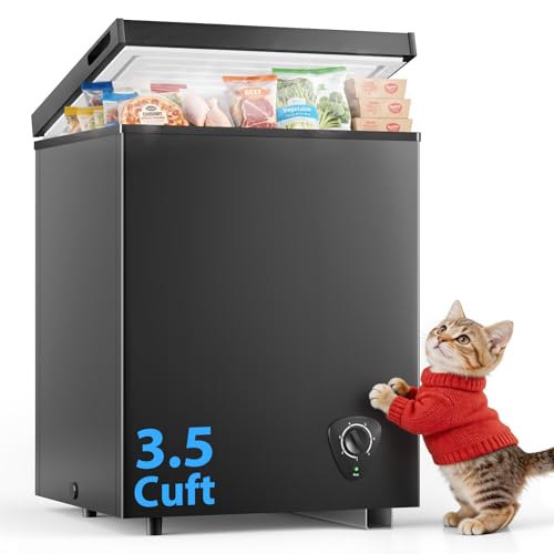 LifePlus 3.5 Cu.Ft Small Deep Freezer, 7-Temp Adjustable Chest Freezer with Removable Basket, Ultra-Quiet, Energy Saving, Top Open Door for Apartment, Garage, Office
