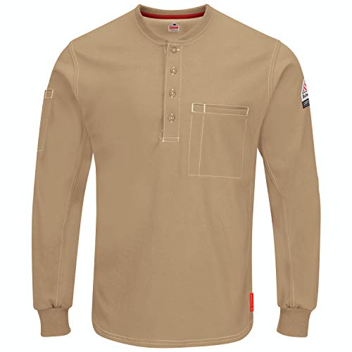 Bulwark Men's iQ Series Comfort Plus Knit FR Henley, Khaki, 2X-Large
