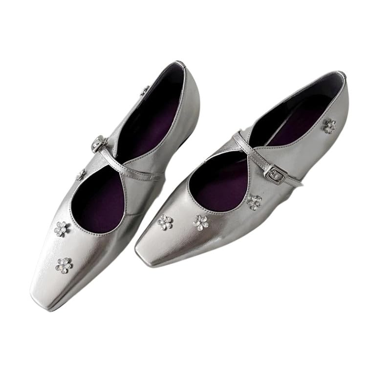 Women’s Sheepskin Rhinestone Flower Shoes – Shallow Round-Toe with One Strap-image-39