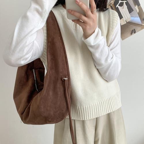 Trendy Faux Suede Crossbody Bag for Women Shoulder Bag Vintage Handbag Slouchy Satchel Trendy Shoulder Purse 20253