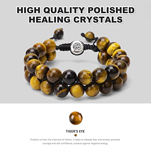 Handmade Bracelets For Men, Natural Round Tiger Eye Gemstone Beaded Bracelet, Men's Healing Crystal Protection Bracelet 10Mm Energy Power Stone Beads Stretch Bracelets #TOP2
